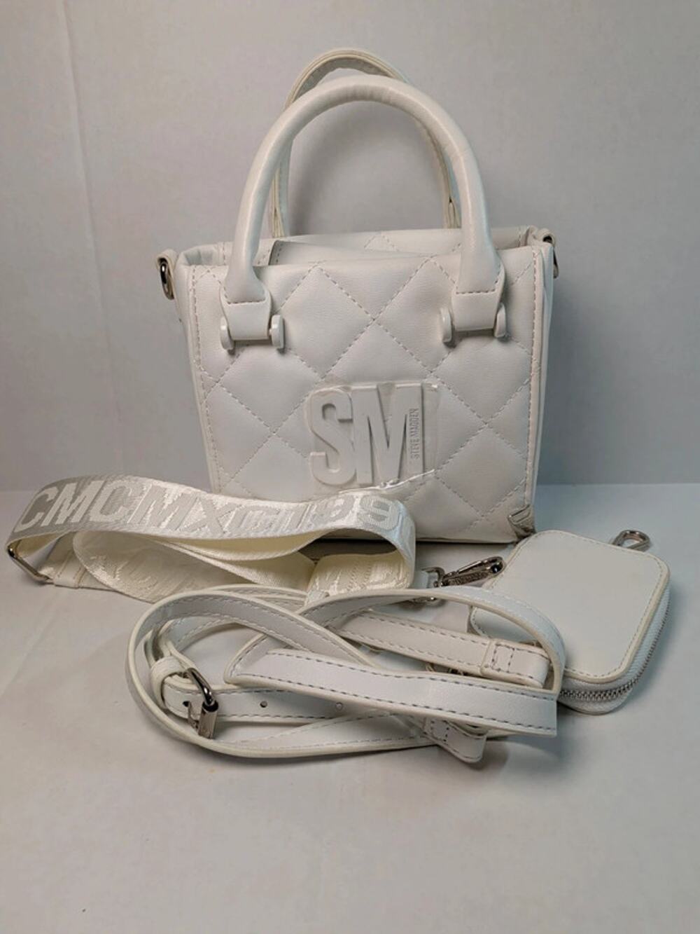 NWOT Steve Madden White Quilted Mini Crossbody Bag Purse w/Wallet & Straps